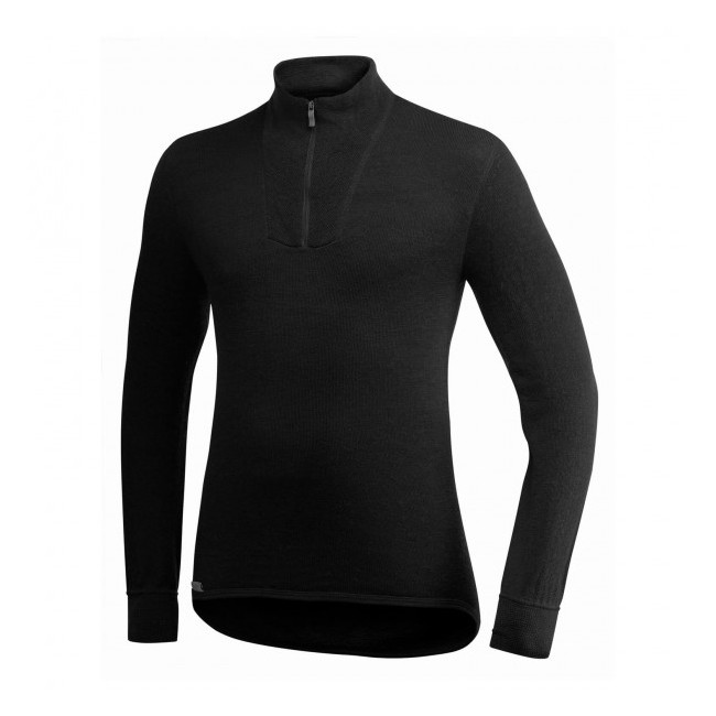T-shirt z długimi rękawami z zamkiem Turtleneck 400 Czarny - Woolpower