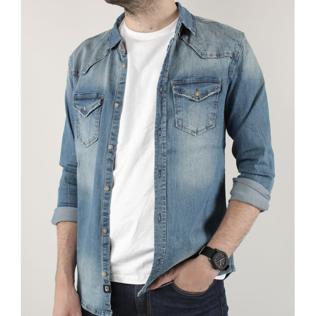 Chemise Jean Vintage Riley Denim effet froissé bleue - Brandit