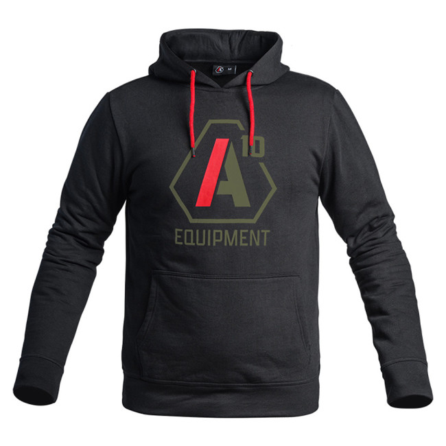 Hoodie A10 noir logos vert olive / rouge - A10 Equipment