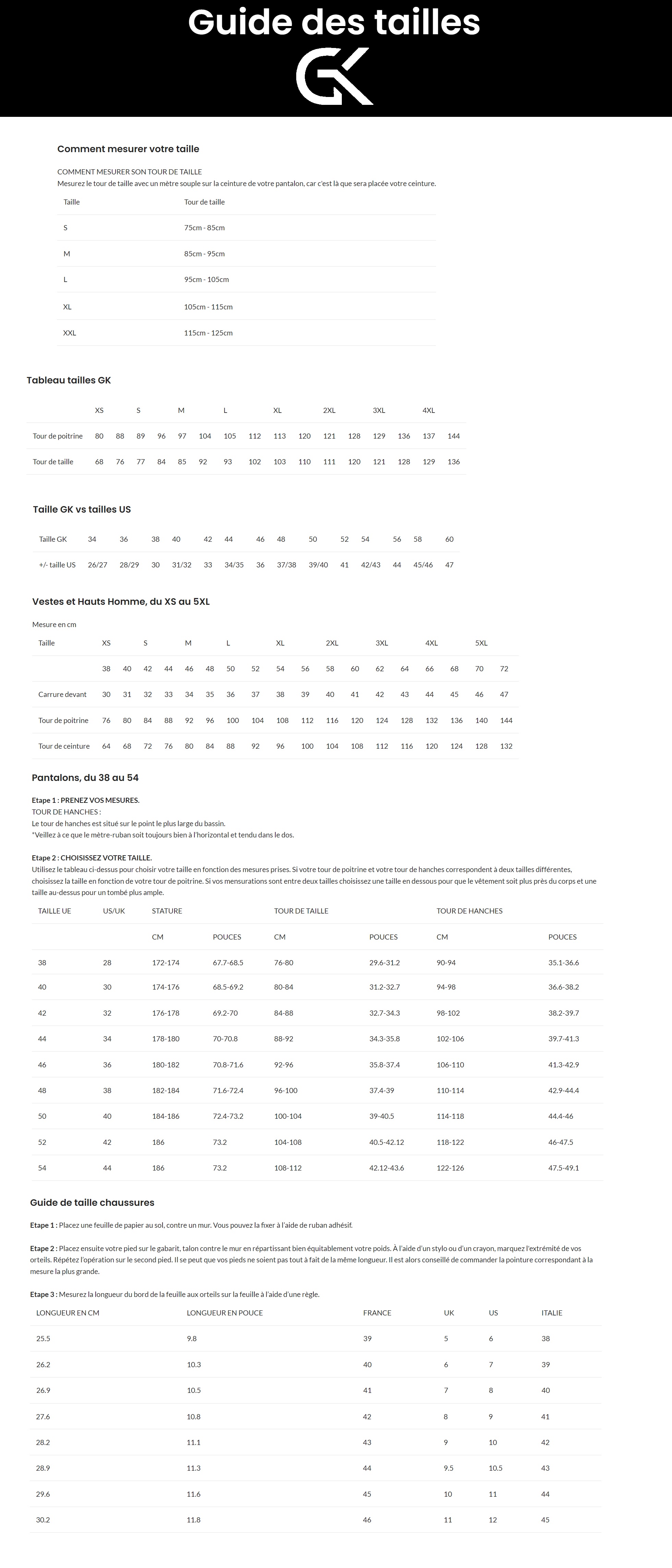 Image guide de tailles