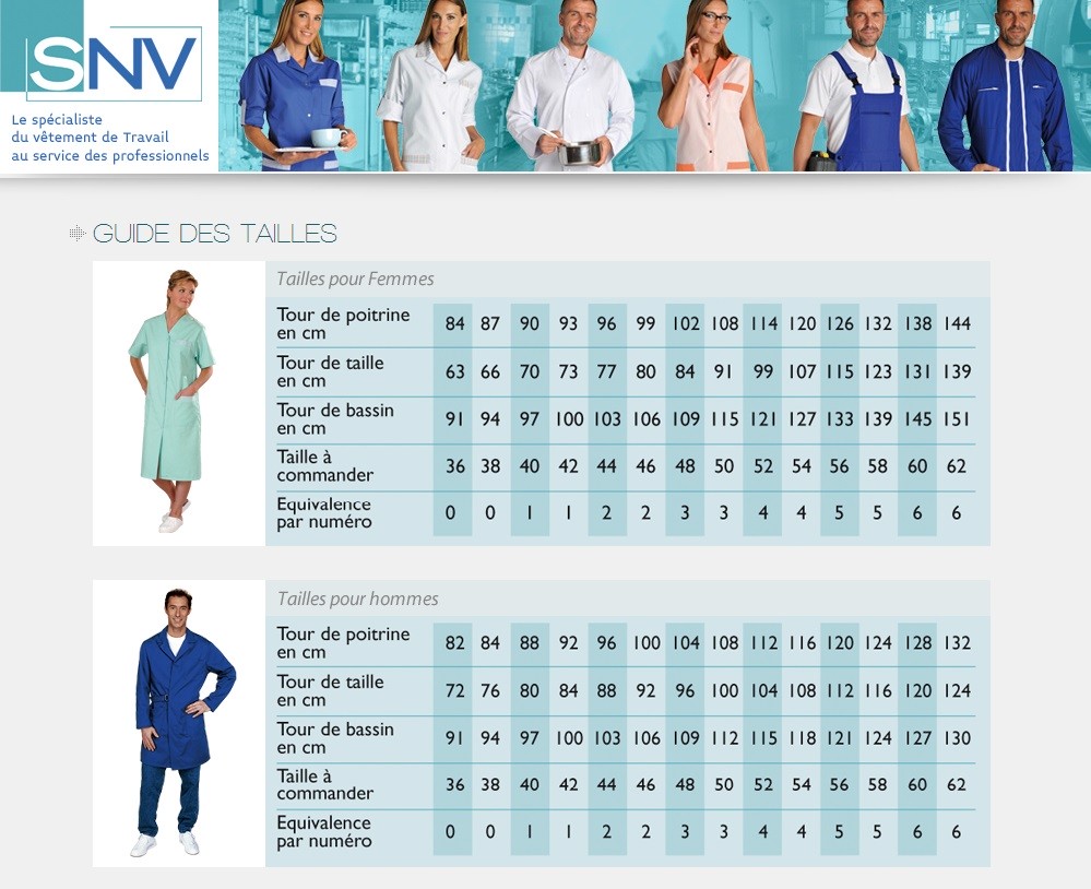 Snv Guide Des Tailles Homme Costume Pantalon De Travail Homme
